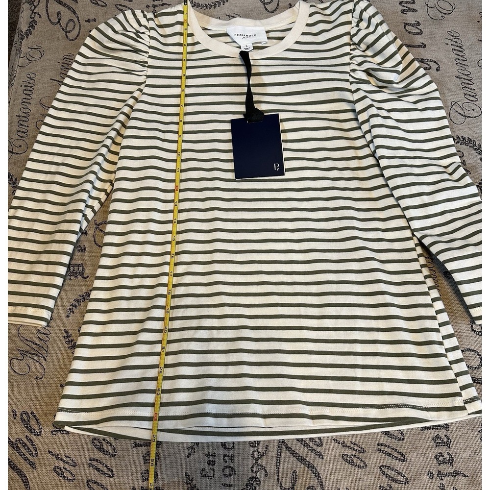 Pomander Striped Puff Sleeve Long Sleeve T-Shirt Cream/Green Size Small - NWT - Picture 3 of 5
